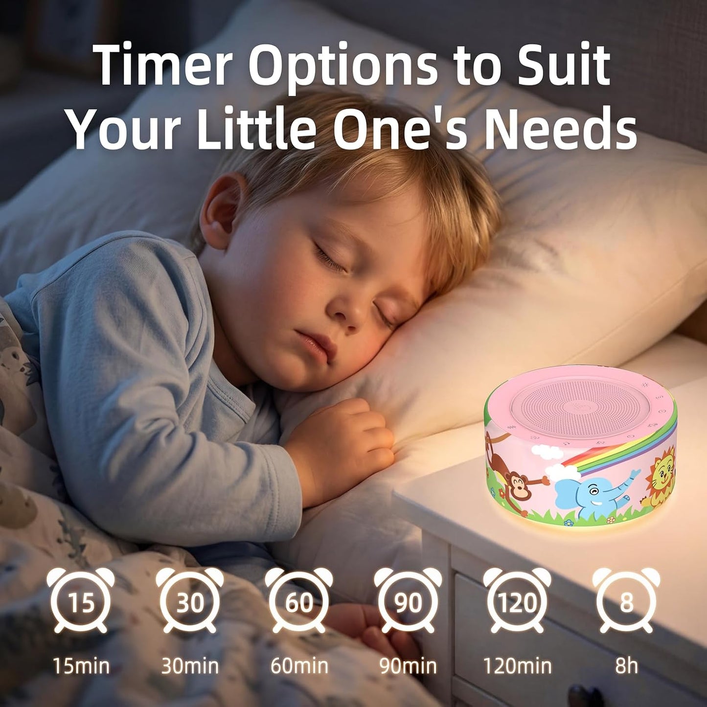 Kipcush White Noise Machine for Baby & Adults, 30 Soothing Sounds, Soft Non-Glare Nursery Lamp, 8 Color Night Lights, Memory Function (Angel V1 White, Standard)