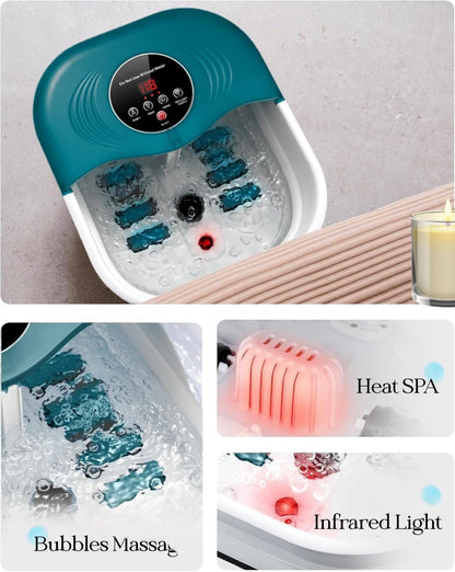 Collapsible Heated Foot Spa with Bubble and Red Light Temperature Control Foot Bath Massager and Soaking Tub Featuring 8 Shiatsu Massage Rollers Pumice Stone and Built-in Timer Ideal Gift for Wife,Mom