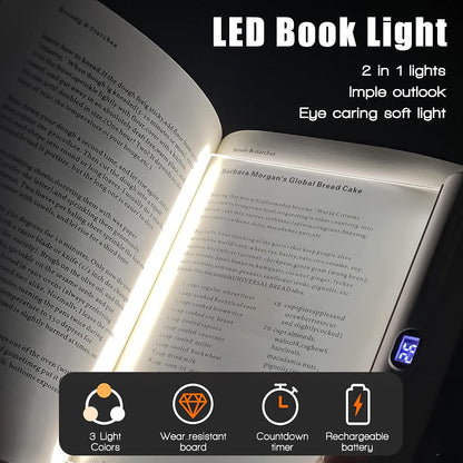 LED Book Light Upgrade, 3 Color Temperatures & Stepless Dimming, USB Rechargeable Reading Light with Timer for Night Reading, Bookish Gifts for Book Lovers (Black)