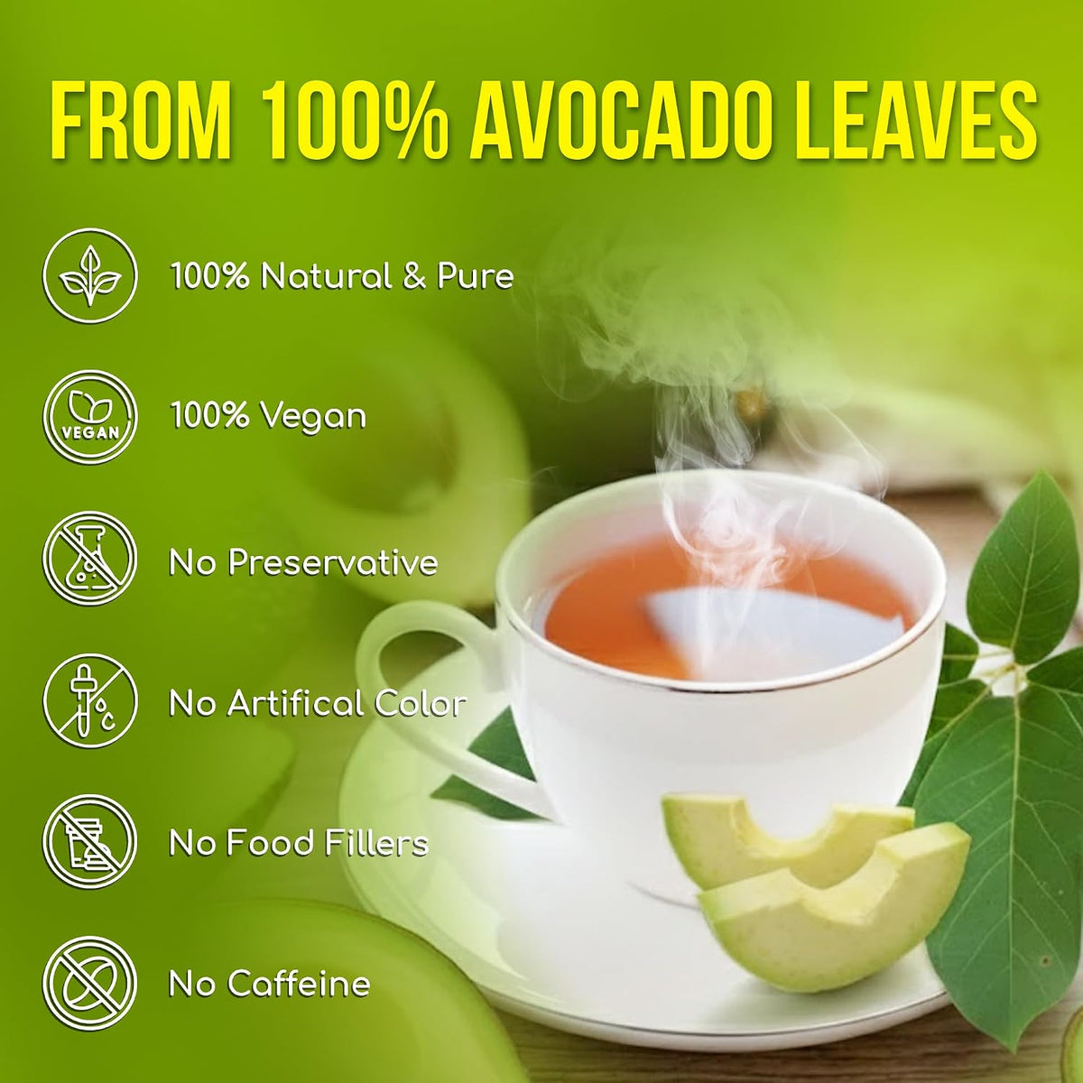 FreshDrinkUS, Avocado Leaf Tea Bags | 75 Count | Premium Dried Avocado Leaves Herbal Tea – Caffeine Free Botanical Tea – Fresh, Smooth & Earthy Flavor. Sugar Free. Vegan