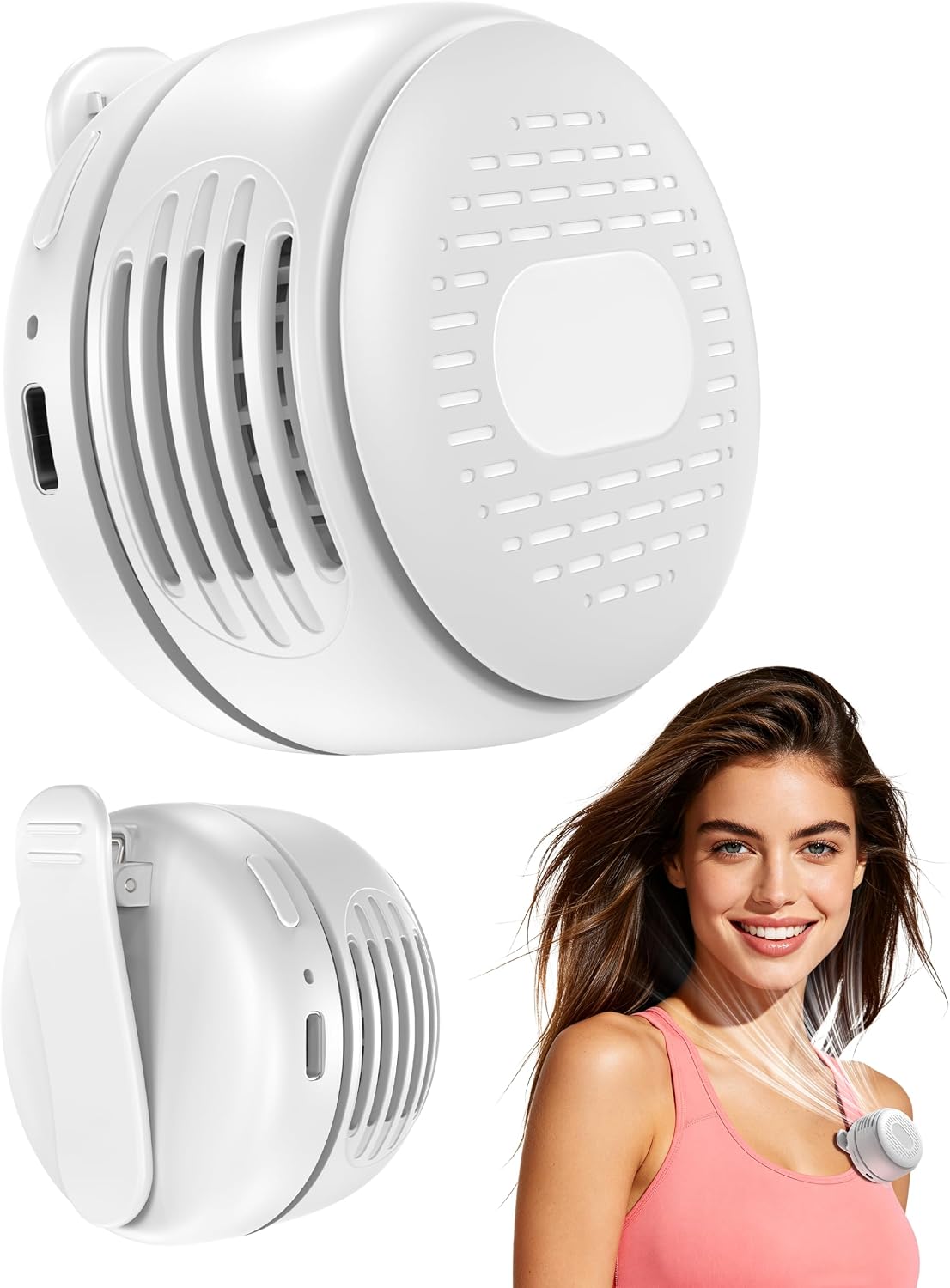 Portable Clip On Mini Fan, Personal Wearable Bladeless Fan with Sturdy Clip for Shirt Waist Bag Strap & Baby Carrier, Lightweight 2.89oz Rechargeable Whirlwind Fans for Work Travel Theme Park Wedding