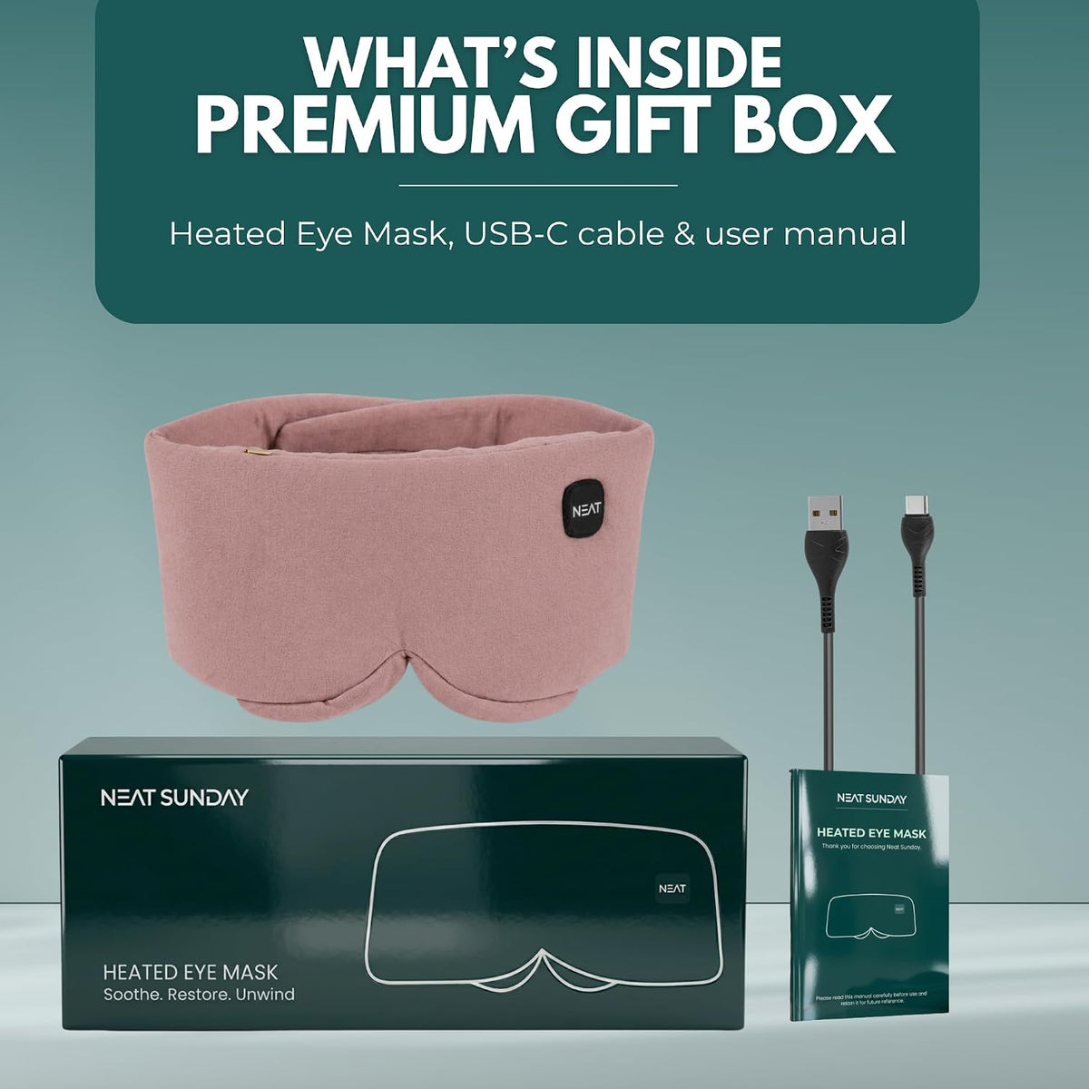 Heated Eye Mask – Cordless Electric Warm Eye Compress for Dry Eyes, Stye & Eye Strain Relief – 4 Heat Settings, Rechargeable, Light-Blocking, Blackout, Washable Cover (Sunset Rose)