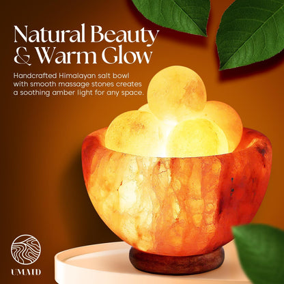 UMAID Himalayan Salt Lamp 8–10"(7–11 lb) Dimmable Pink Rock Salt Lamp with Wooden Base & Night Light Bulb, Spa Decor for Meditation Room, Massage Stones Ambiance, Desk & Bedroom,Gifts for Men & Women