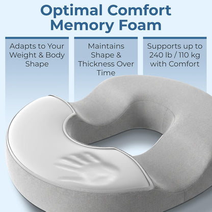 5 STARS UNITED Donut Pillow for Tailbone Pain & Hemorrhoids – Large Memory Foam Seat Cushion for Bed Sore-Prone Areas & Pressure Relief – Prostate, Postpartum & Pregnancy Support, Black Mesh Cover