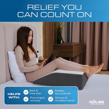Kolbs Bed Wedge Pillow for Sleep Apnea, FSA Eligible Acid Reflux, and Back Pain Relief, with Chic Jacquard Cover - Headboard Wedges for Sleeping (5" Gentle Incline)