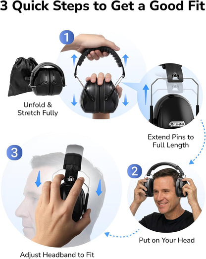 Dr.meter Ear Protection Ear Muffs, Noise Cancelling Headphones for Adults Kids 31dB Earmuffs for Noise Reduction, Hearing Protection for Shooting Gun Range, Mowing, Monster Jam, Sensory, Fireworks
