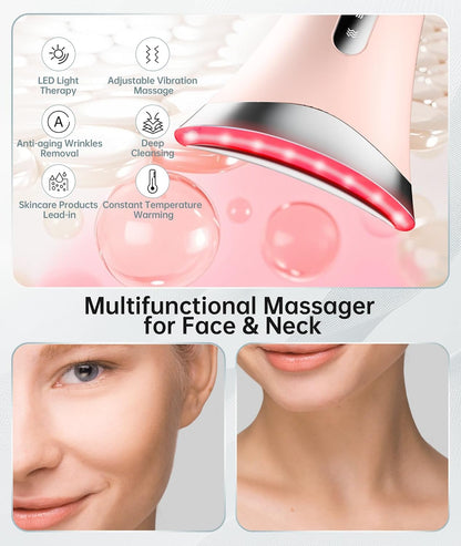 Dopsikn 7 Color Galvanic Machines - Red Light Therapy for Face and Neck, Face Massager Tool for Wrinkles, Double Chin, Vibrating Facial Massager with Thermals, Pink