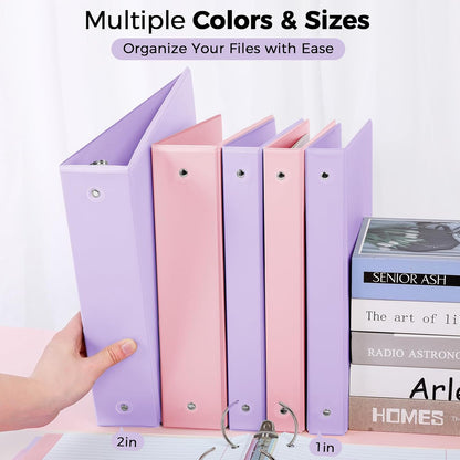 SKYDUE 1 Inch 3 Ring Binder with 8 Tab Dividers & 24 Labels, Pastel Binder Organizer for Letter Size Paper, Aesthetic School Binder for Notes, Documents, Office & Home Organization, Purple