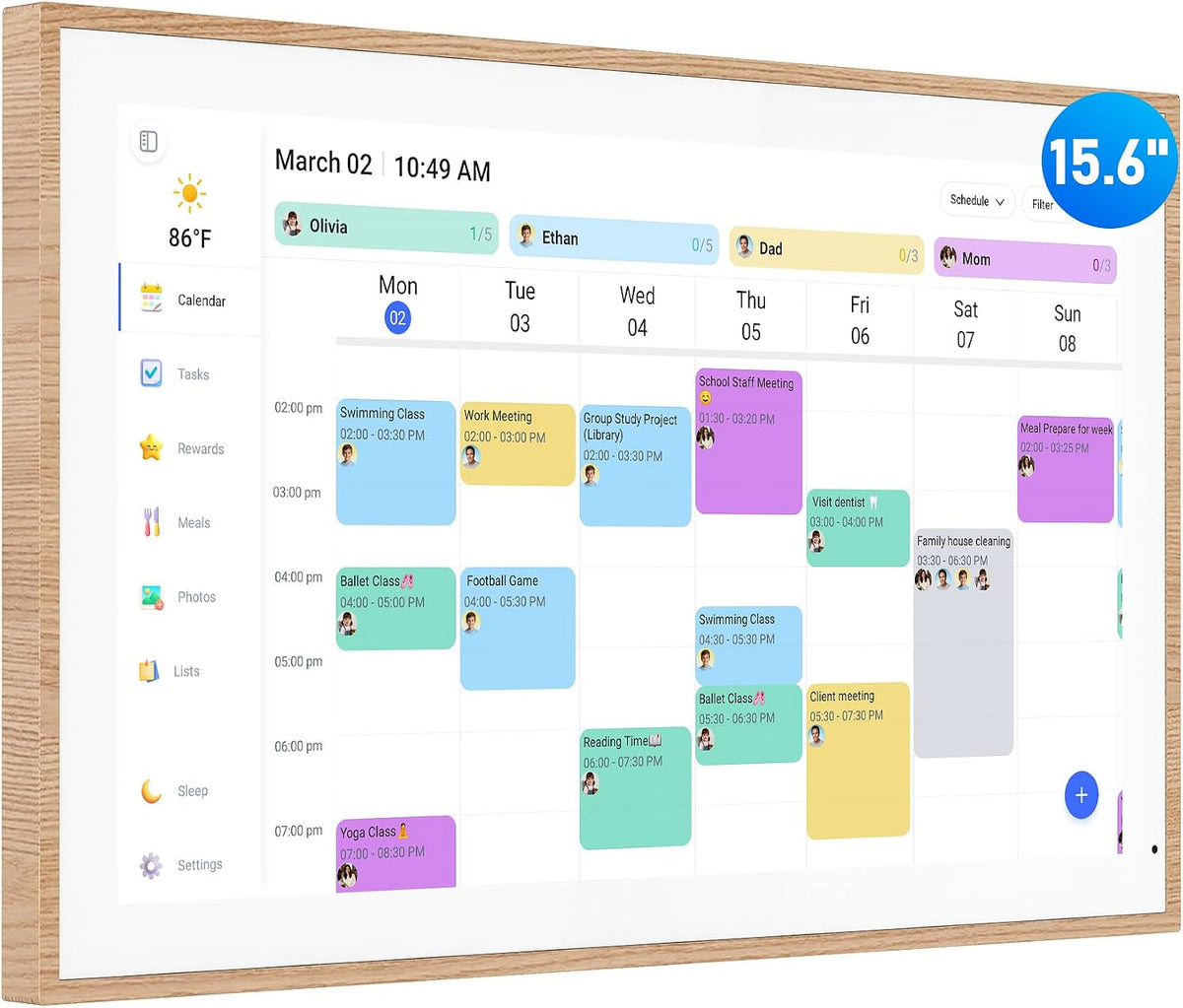 Digital Calendar, 15.6 Inch Wall Planner Electronic Calendar & Chore Chart, Smart Touchscreen Interactive Display for Family Schedules, Great for Organizing Your Routines, Wall & Desk Mountable
