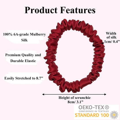 VLOMOT 6 Pcs Set 100% Pure Mulberry Silk Hair Scrunchies - 6 Chic Colors Everyday Skinny Scrunchies Silk Ponytail Holders - No Damage (Purple)