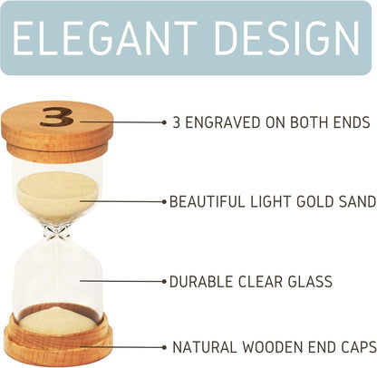 Sand Hourglass Timer - Glass Sand Clock Minutes - Modern Hourglass Watch with Wooden End Caps for Kids, Games, Classroom, Kitchen, Home or Office Decor (5 Minutes)