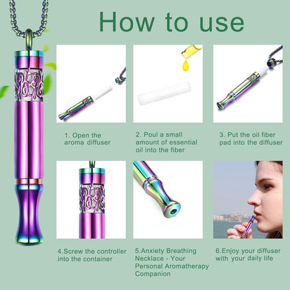 Quit Smoking Aid Necklace Stainless Steel Aromatherapy Diffuser (Rainbow)