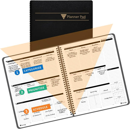 Planner Pad Spiral Bound July 2026 – June 2027 / Academic Year 8 1/2" x 11" Large 3-Tier Funnel Down 12 Month/Weekly Size Organizer, Greenish Grey Cover/Soft Green Ink