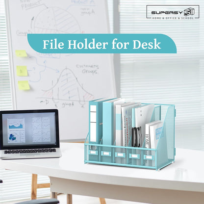 SUPEASY Desk Organizers Metal Desk Magazine File Holder with 5 Vertical Compartments Rack File Organizer for Office Desktop, Classroom, Home Workspace, Black