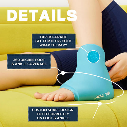 BILITOK Reusable Foot Ankle Ice Pack Wrap for Injuries, Cold Compression Therapy for Achilles Tendonitis, Plantar Fasciitis, Swelling, Sprained, Pain Relief (Black)