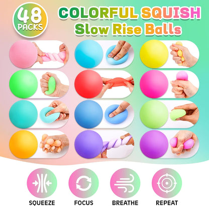 12 Pack Slow Rising Stress Ball,Stress Balls for Kids Adults,Stretchy Fidget Toys for Stress Relief,Hand Therapy Sensory Squishy Ball, Squishy Toys for Kids, Classroom Prize Box Party Favors