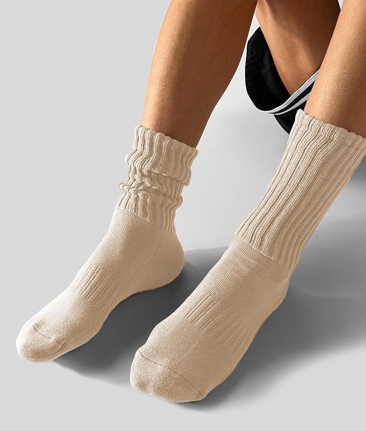 AugRing Women's Scrunch Crew Socks Retro 3-Pack Solid Cotton Boot Calf Chunky Ribbed Cozy Slouchy Socks Size 5-11