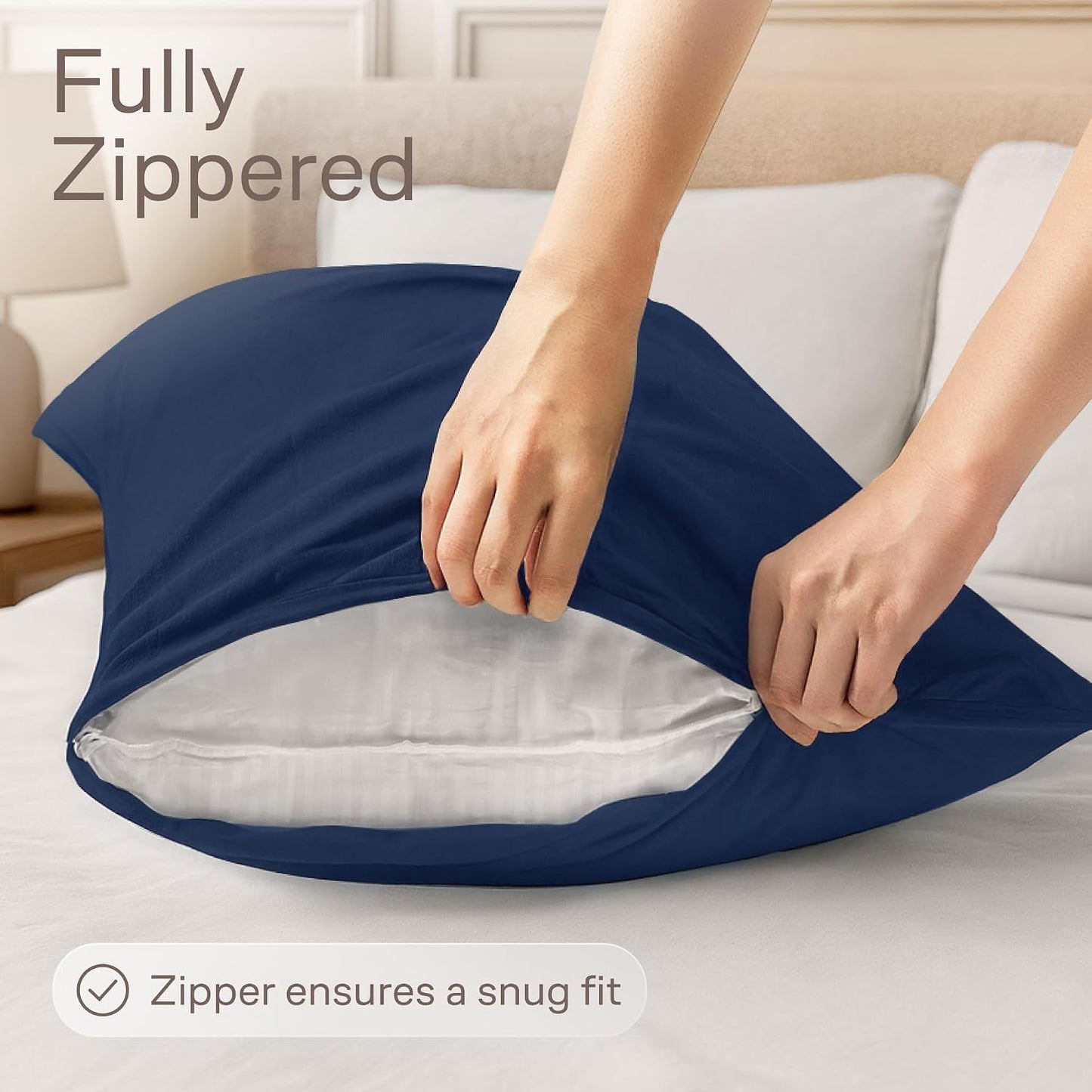 Ultra Soft Pillow Protectors with Zipper Standard Size - Set of 8 Breathable Pillow Covers - 100% Protection Against Stains, Dust & Dirt - Machine Washable (White)