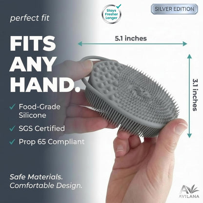 Avilana Premium Silicone Body Scrubber - Trusted Since 2017 - SGS Certified Food Grade Dual Sided Bath Brush, Quick-Dry Exfoliating Loofah Alternative, Massage Brush Sensitive Skin Women Men