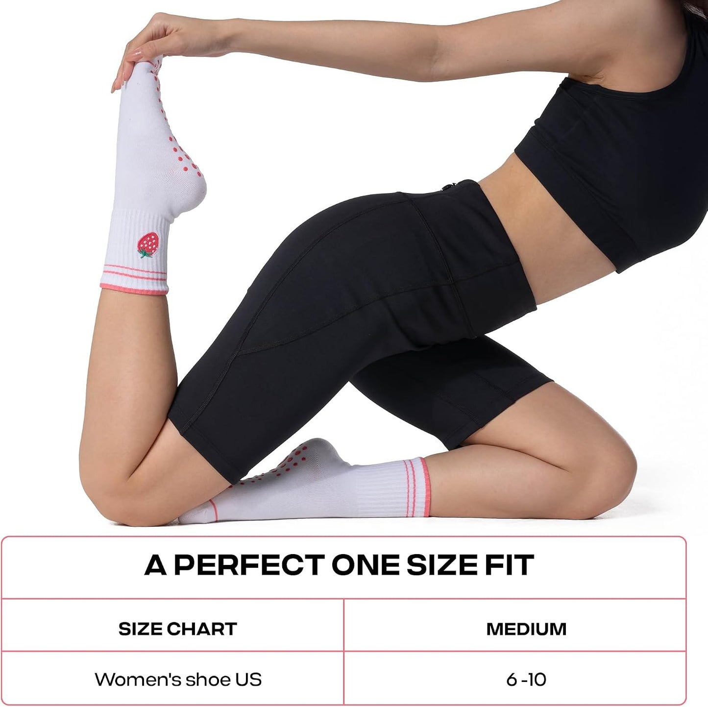 COOLMATE Pilates Socks with Grips for Women, Yoga Socks, Crew Non Slip Women for Barre, Pilates Gifts for Women - Colors A