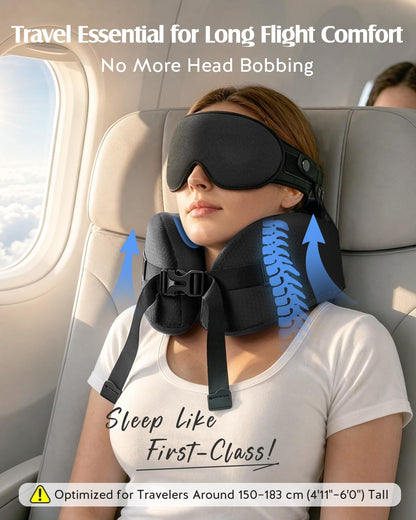 YFONG Travel Pillow for Long Flights, Patented 360° Ergonomic Sleeper Hold Head Support System with Memory Foam Neck Pillow & 3D Sleep Mask, Prevent Head Bobbing for Airplane & Road Trip, Pink