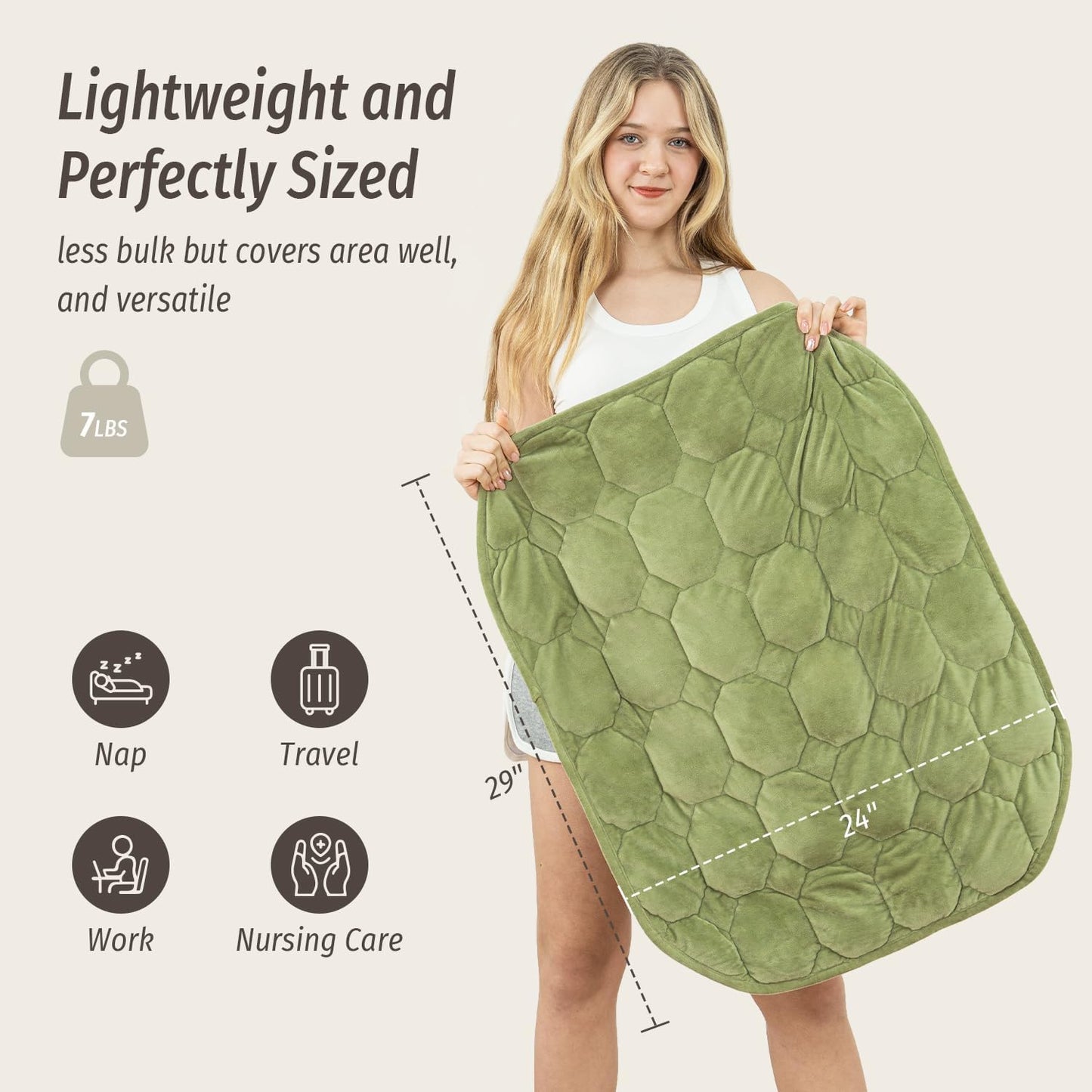 Wemore Weighted Lap Blanket 7lbs for Adults, Small Weighted Blanket Throw for Travel, Soft Weighted Lap Pad for Relaxation, Calming, Napping and Sleeping, Machine Washable, Light Grey 29" x 24"