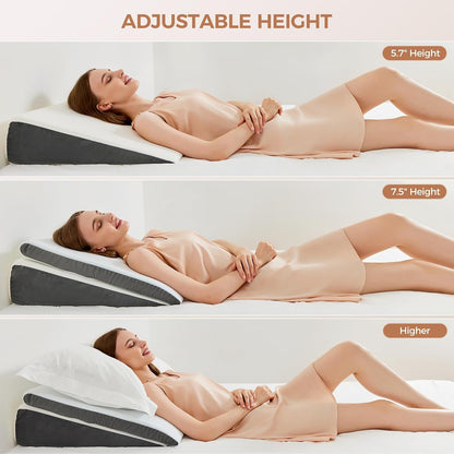 Vekkia Wedge Pillow for Sleep Apnea&Back Pain,Memory Foam Pillow Wedge,2PCS