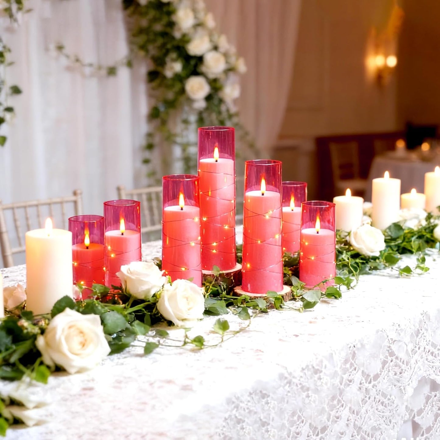 Nimiko Flickering Flameless LED Candles,Battery Operated Candles 24 Pcs with Embedded Star String,Acrylic LED Pillar Candles with Remote,Suitable for Home Decoration to Create an Atmosphere (White)