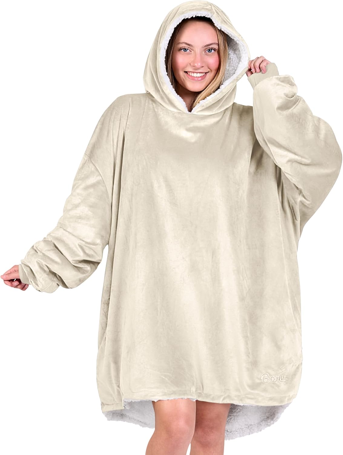 Bare Home Wearable Blanket Hoodie - Soft Plush Sherpa - Warm and Cozy - Oversized Wearable Blanket