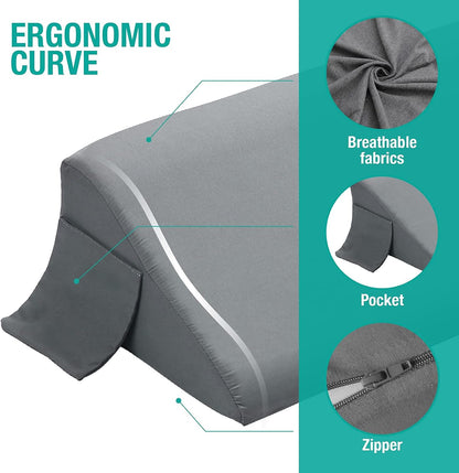 Vekkia 34" Extra-Long Wedge Pillow, 5.5" Bed Wedge Pillow for Sleeping,Gray