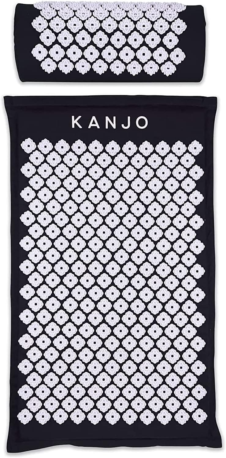 Kanjo Acupressure Mat and Pillow Set for Back Pain Relief & Neck Pain Relief, with Pressure Points for Muscle Pain Relief with Travel Bag - Black XL