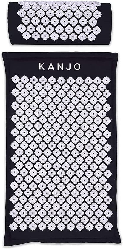 Kanjo Acupressure Mat and Pillow Set for Back Pain Relief & Neck Pain Relief, with Pressure Points for Muscle Pain Relief with Travel Bag - Black XL