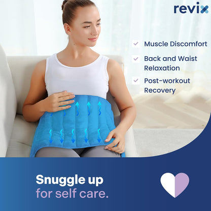 REVIX Extra Large Heating Pad Microwavable for Back with Moist Heat, Microwave Heated Wrap for Full Back, Neck Shoulder and Muscles, Rose Velvet XXL Rice Bean Bag