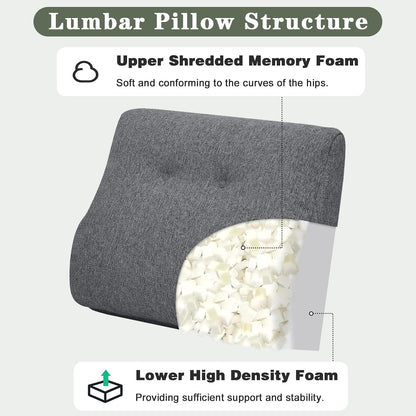baibu Lumbar Support Pillow for Recliner, Large Memory Foam Dual-Layer Patent Design Back Support Cushion for Sofa & Gaming Chair, Ergonomic Lumbar Pillow with Machine Washable Cover, Brown