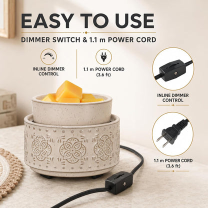 mocosa Ceramic Wax Melt Warmer, 3-in-1 Electric Wax Warmer for Scented Wax Melts, Flameless Candle Wax Burner for Home Fragrance, Bedroom Bathroom Office Decor, Gifts for Women Mom(Beige-Granular)