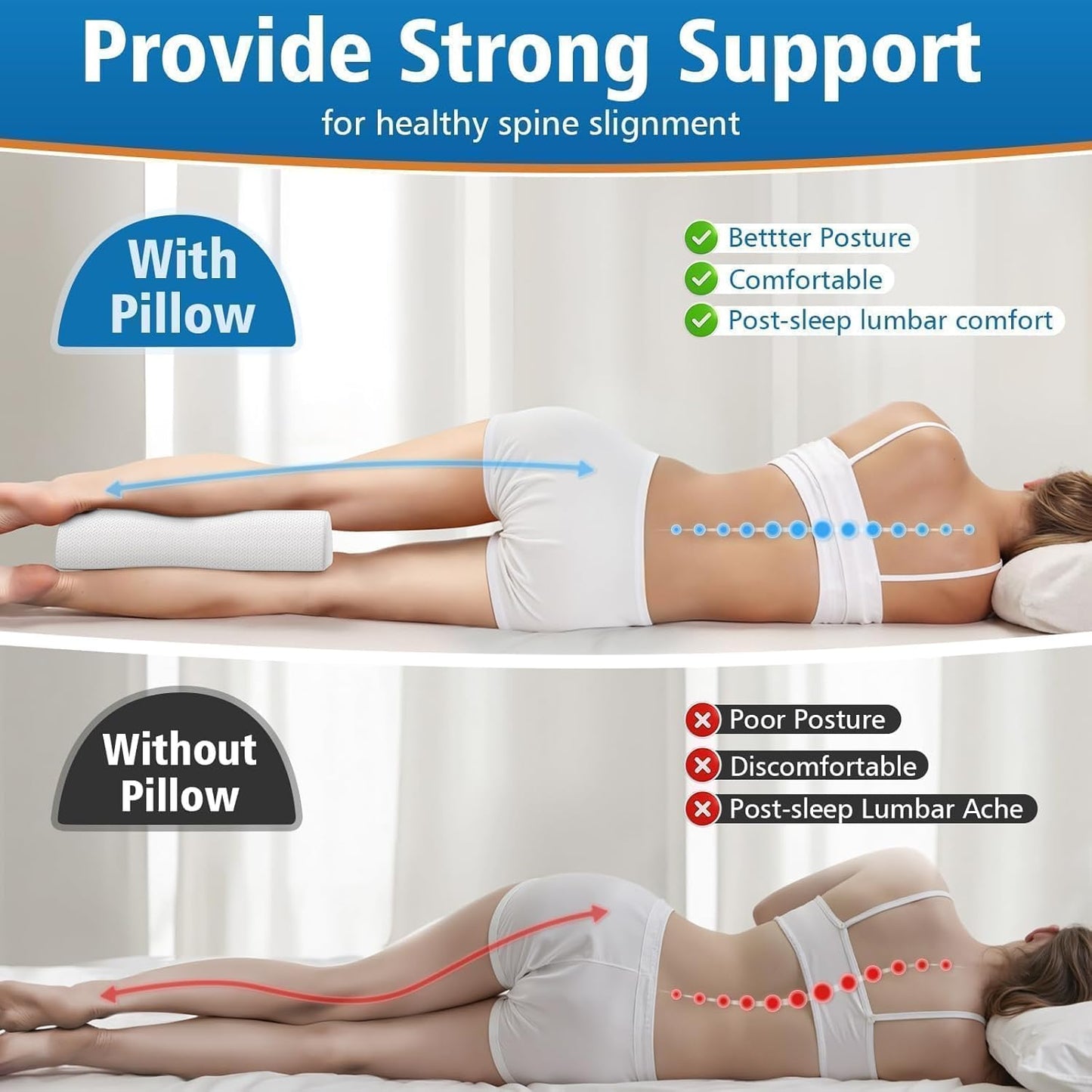 SweetSlubr Knee Pillow for Side Sleepers, Half Moon Memory Foam Bolster Pillow for Legs, Ergonomic Design Wedge Elevation Pillow for Side & Back Sleeping, Under Knee Support, Foot, Ankle, Lumbar,White
