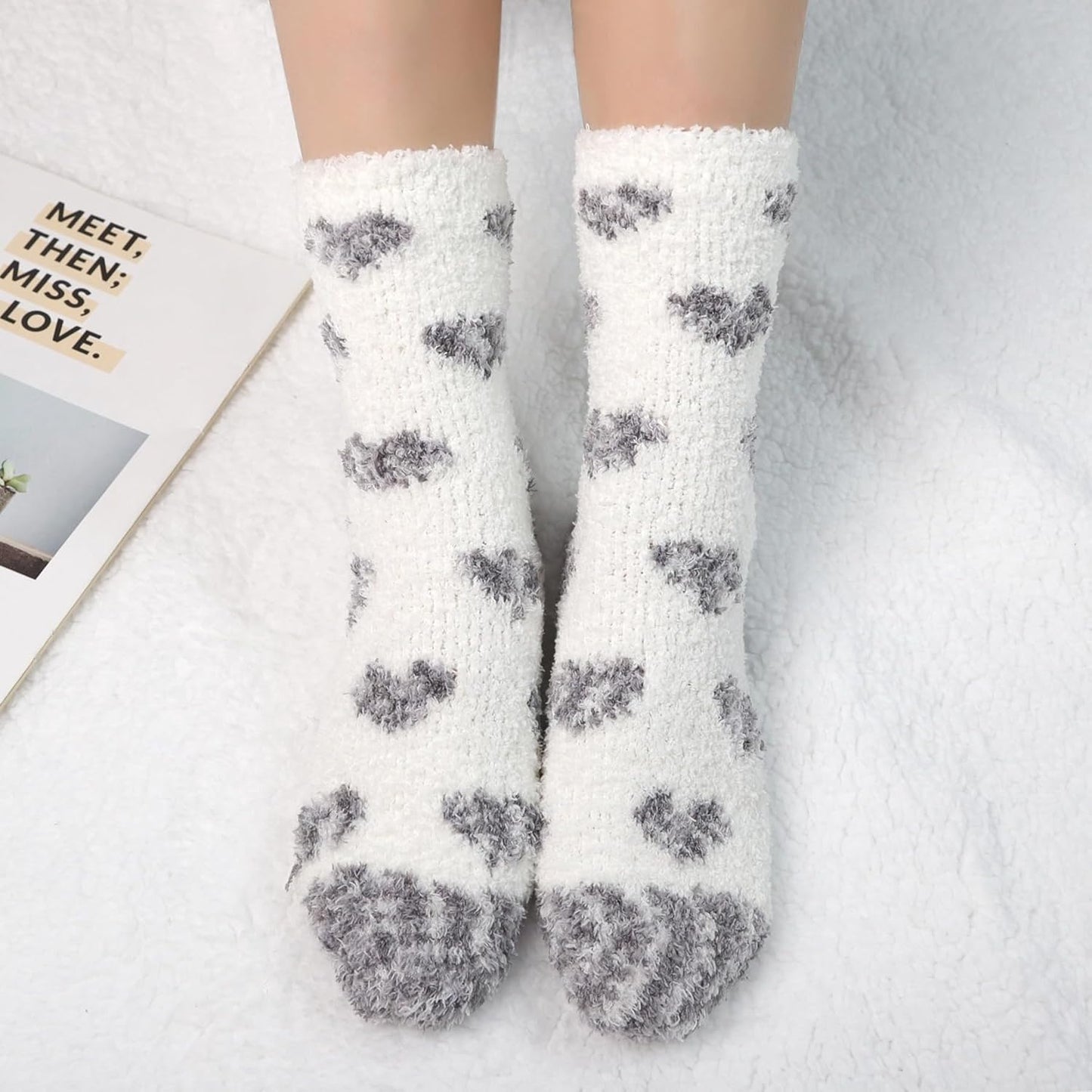 Plush Fuzzy Socks for Women Fluffy Cozy Slipper Socks Fall Thanksgiving Birthday Gifts for Her