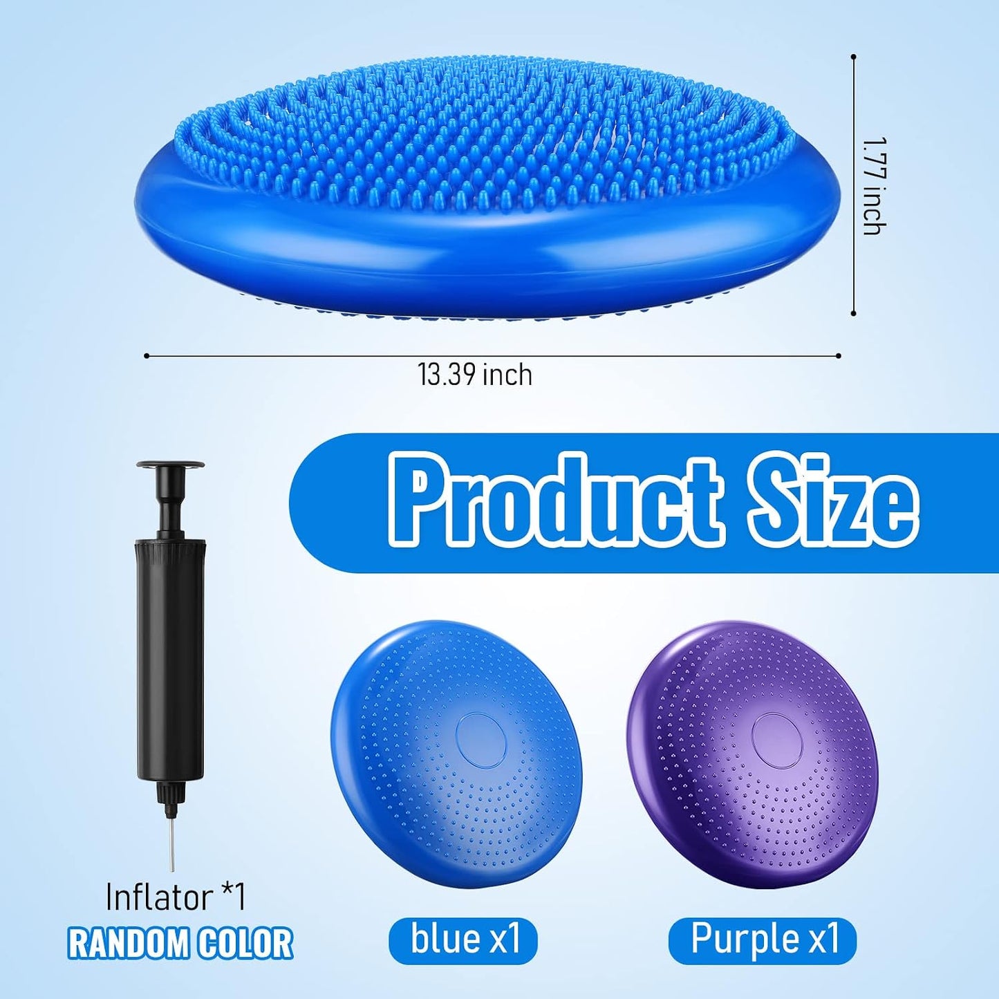 Outus 2 Pcs Balance Disc Inflated Wobble Cushion for Sensory Kids 13. 4 Inch Wiggle Seat Flexible Seating with Hand Pump for Kids Men Women Classroom Exercise Office Home Chair