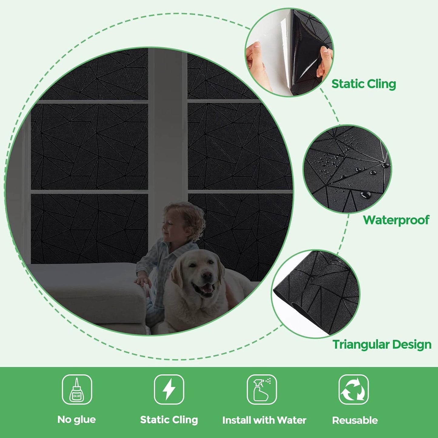 Coavas Blackout Window Privacy Film, Geometric Pattern, 11.8" x 78.7"