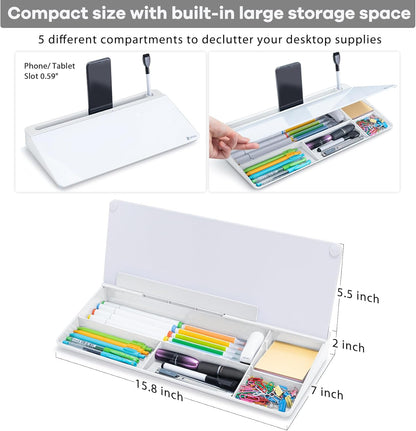Varhomax Glass Weekly Dry Erase Desk White Board, Desktop to Do List Planner Whiteboard Calendar with Storage Caddy Memo for Home and Office, White