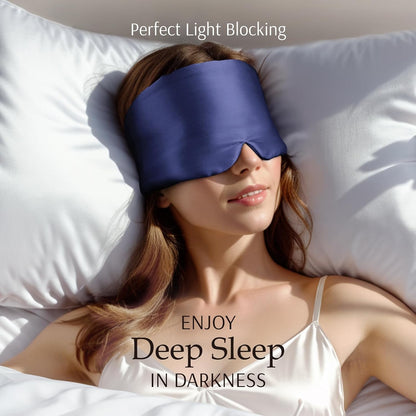 Zenssia 100% Mulberry Silk Sleep Mask Eye Mask for Man and Woman with Adjustable Headband, Full Size Large Sleep Mask & Blindfold for Total Blackout for All Night Sleep, Travel & Nap- Black