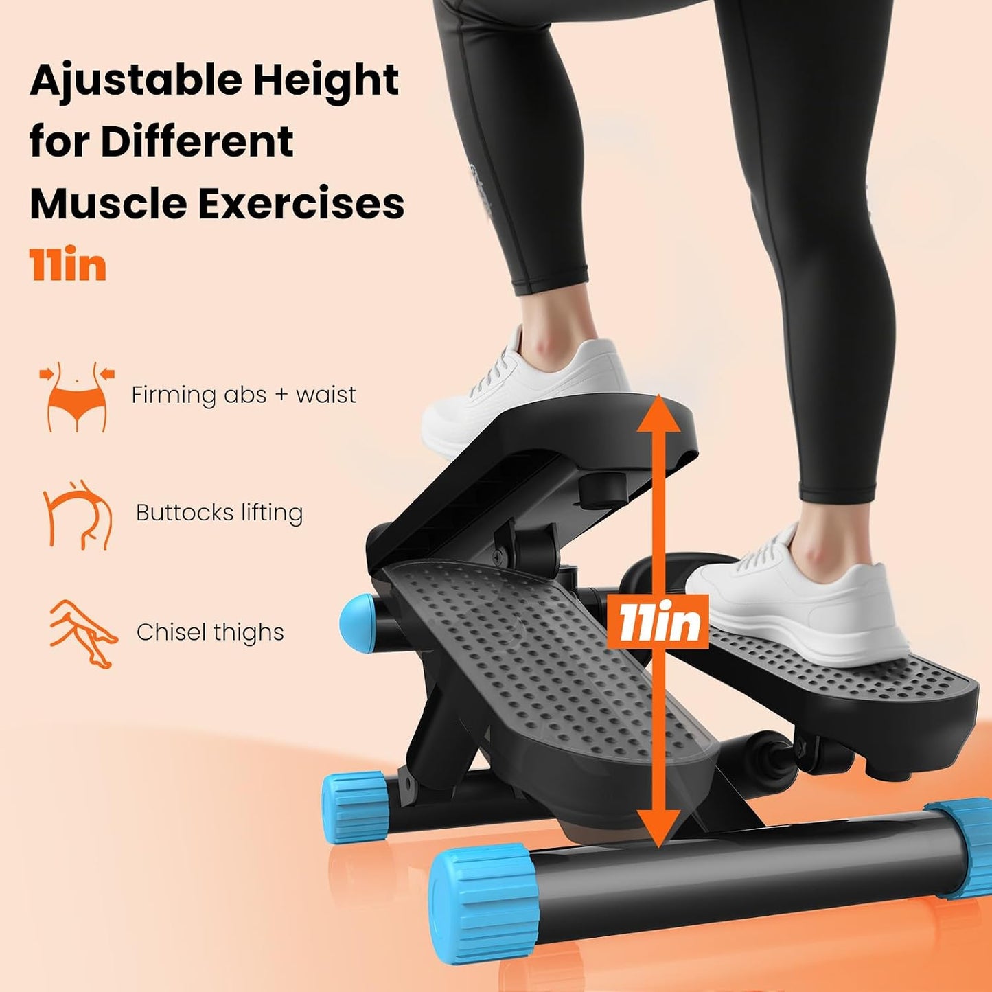 Sweetcrispy Mini Stair Stepper with Resistance Bands, Hydraulic Home Stepper Machine, 300 LBS Weight Capacity, Compact Cardio Equipment with LCD Monitor, No Assembly Required