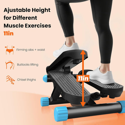 Sweetcrispy Mini Stair Stepper with Resistance Bands, Hydraulic Home Stepper Machine, 300 LBS Weight Capacity, Compact Cardio Equipment with LCD Monitor, No Assembly Required