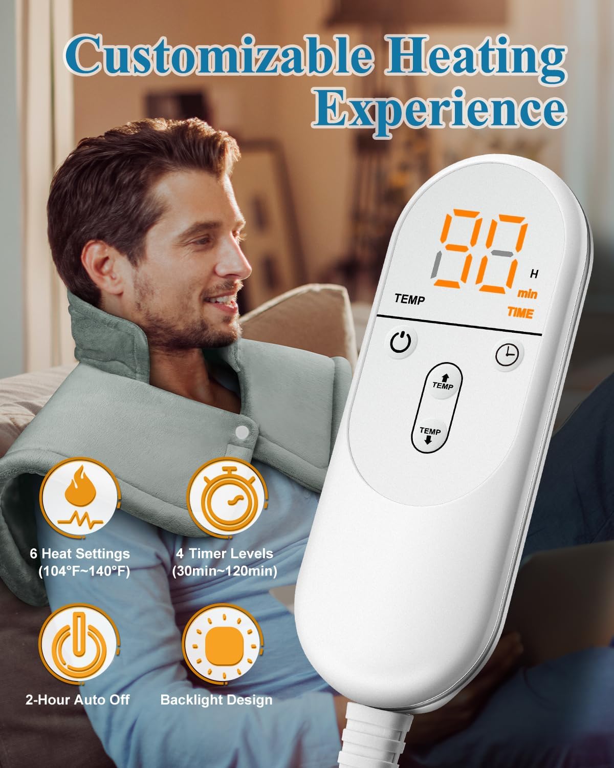 Heating Pad for Neck Shoulders Back, Electric Heat Pads, Weighted Heated Wrap for Daily Relax 6 Heat Settings 4 Auto Timers, Birthday Gifts for Women Men Mom Dad Wife Husband, 24"x33", ETL Certified