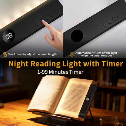 Book Light - Book Lights for Reading At Night, Rechargeable Reading Light, with 3 Colors & Timer, Dimmable Panel Plate Lamp Book Full Page Light for Reading in Bed, Funny Gifts for Readers