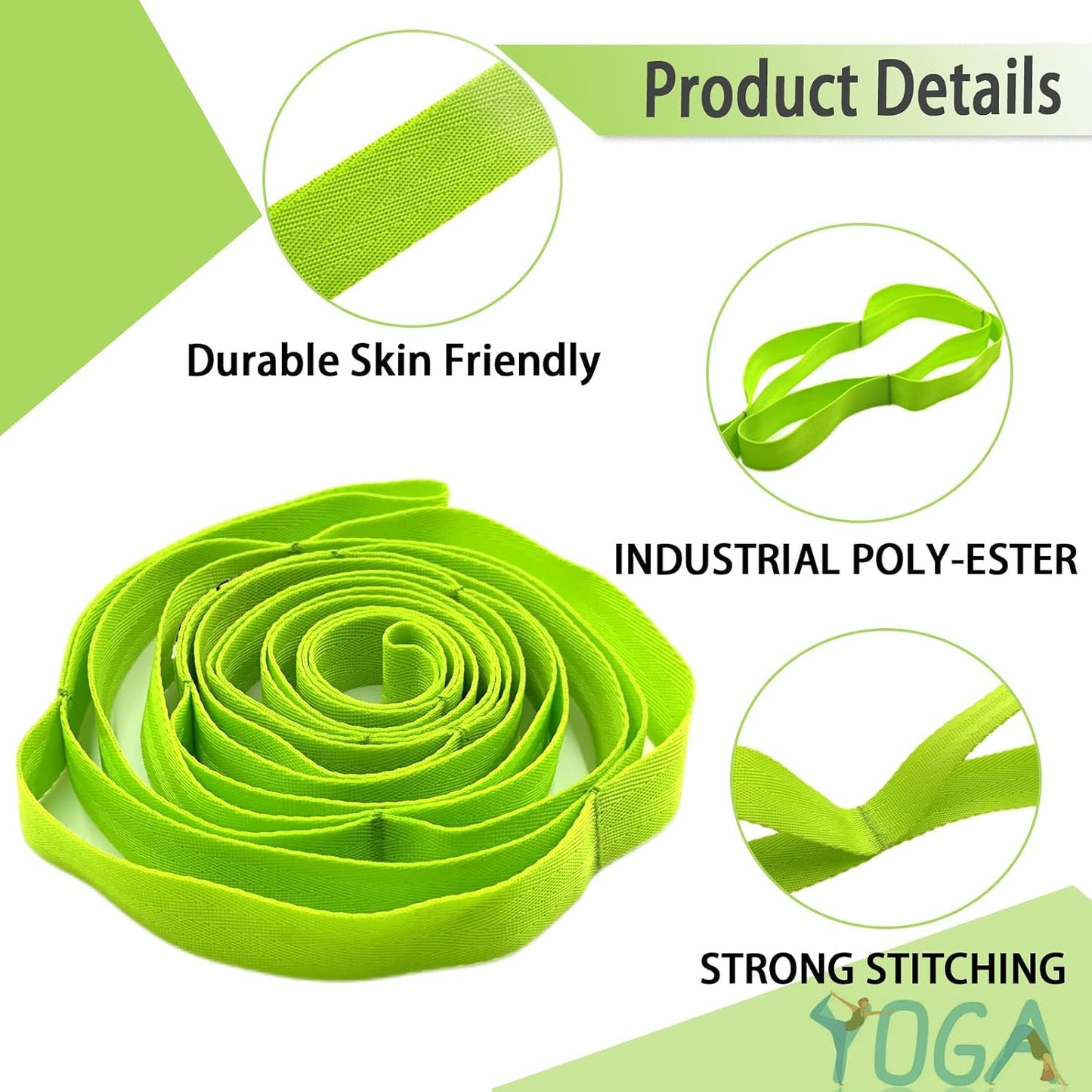 Stretching Strap Yoga Strap with Loops, Stretch Straps for Physical Therapy, Non-Elastic Exercise Strap for Pilates, Dance and Gymnastics with Workout Guide