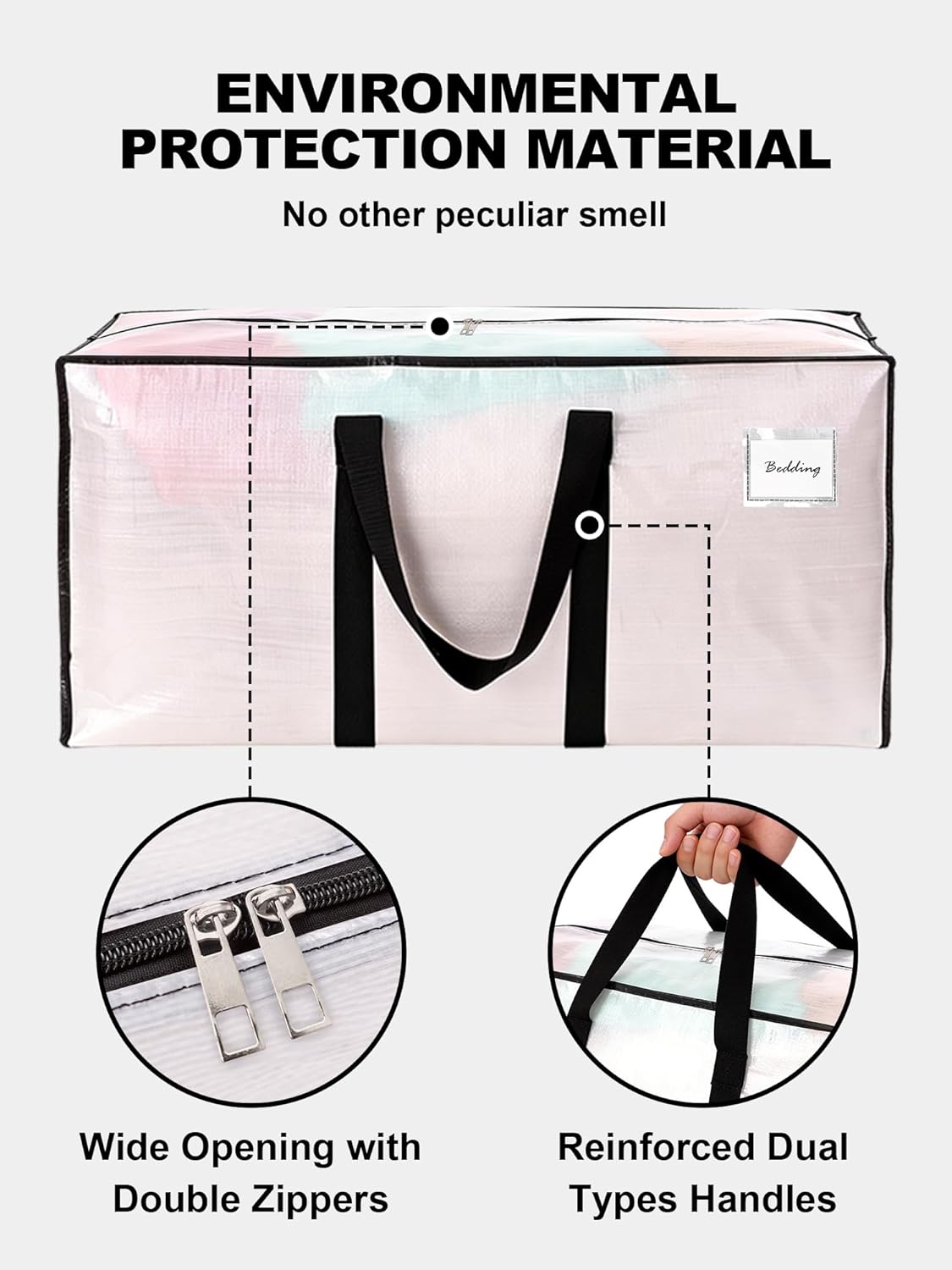 HOMESURE Supports 200lbs Heavy Duty Moving Bags - Strong Zipper & Wrap-Around Handles - Water-Resistant Storage Totes, Durable Alternative to Moving Boxes - - Semi-Transparent