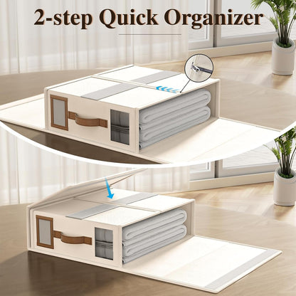 Bed Sheets Organizers And Storage,Sheets Set Folder Keeper with Handle,Foldable Bedding Storage Box For Linen Closet,Duvet Cover(King Size-3.7 Gal,Beige)