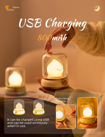 WANIDEA Flameless Candles Lamp, Led Candles,Cute Kerosene Lamp,Silicone Flame Amber Light,Adjustable Dimmable Rechargeable Night Light for Kids,Girls,Teenager Kids Bedroom Christmas