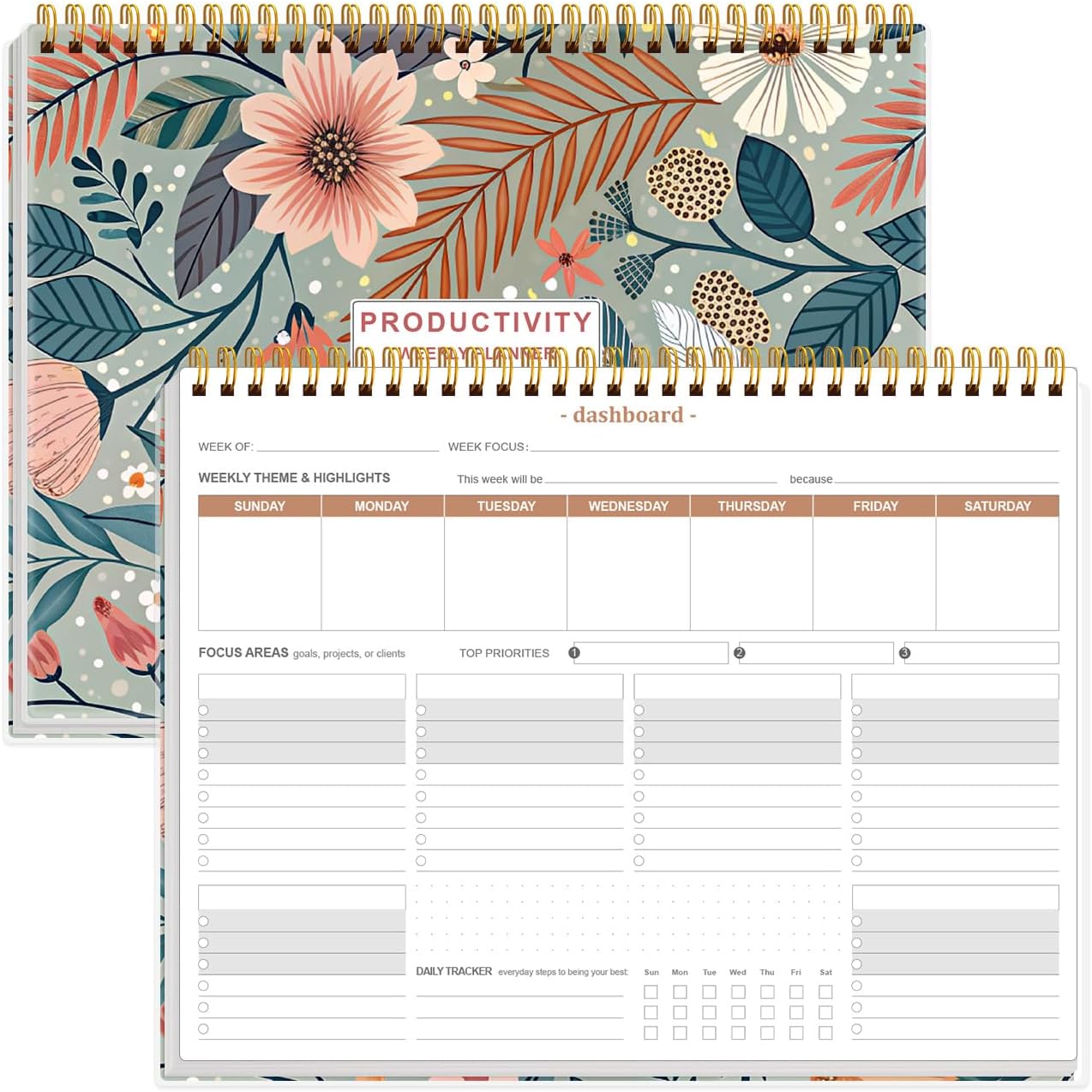 Weekly Productivity Planner - 8.5" x 11" Dashboard Desk Notepad Has 6 Focus Areas to List Tasks for Goals, Projects, Clients, Academic or Meal-Organize Your Daily Work Efficiently, 54 Weeks, Green